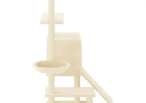 Ansamblu de pisici cu stâlpi din funie de sisal, crem, 130,5 cm - 4/5