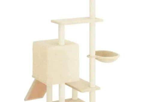 Ansamblu de pisici cu stâlpi din funie de sisal, crem, 130,5 cm - 5/5