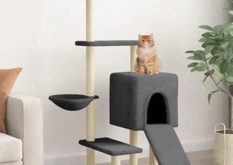 Ansamblu de pisici stâlpi din funie sisal, gri închis, 130,5 cm - 1/5