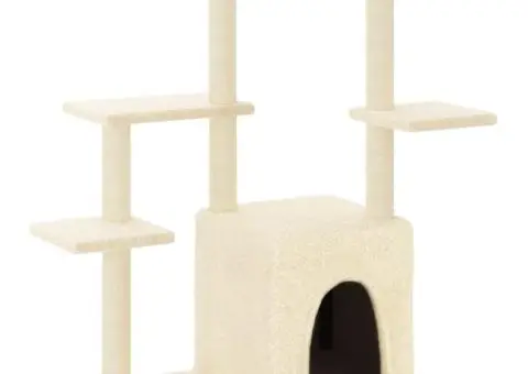 Ansamblu de pisici cu stâlpi din funie de sisal, crem, 97,5 cm - 2/5