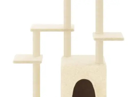 Ansamblu de pisici cu stâlpi din funie de sisal, crem, 97,5 cm - 3/5