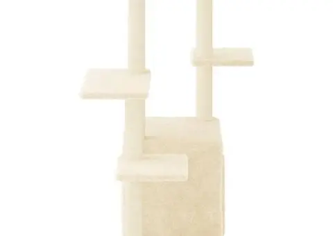 Ansamblu de pisici cu stâlpi din funie de sisal, crem, 97,5 cm - 4/5