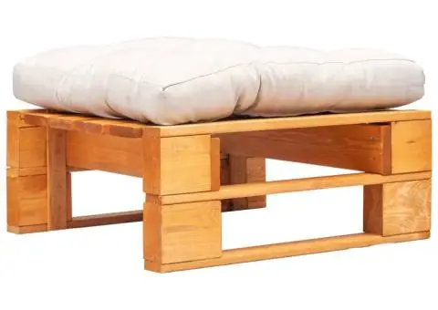 Taburet de grădină paleți cu pernă nisipie, maro miere, lemn - 1/5