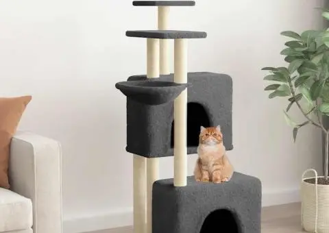 Ansamblu pisici cu stâlpi din funie sisal, gri închis, 122 cm - 1/5