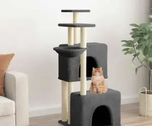 vidaXL Ansamblu pisici cu stâlpi din funie sisal, gri închis, 122 cm