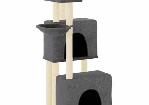 Ansamblu pisici cu stâlpi din funie sisal, gri închis, 122 cm - 2/5