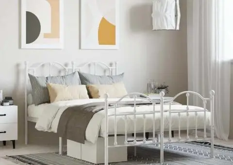 Cadru de pat metalic cu tăblie, alb, 120x200 cm - 1/5
