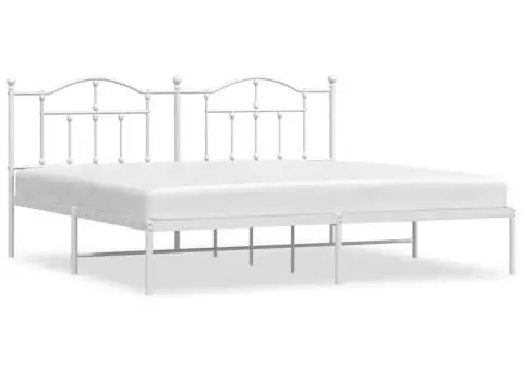 Cadru de pat metalic cu tăblie, alb, 200x200 cm - 2/5