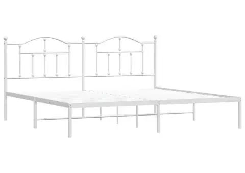 Cadru de pat metalic cu tăblie, alb, 200x200 cm - 3/5