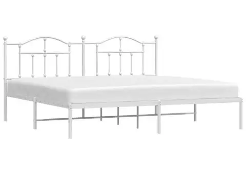 Cadru de pat metalic cu tăblie, alb, 200x200 cm - 4/5