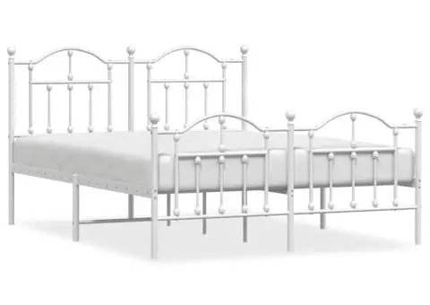 Cadru de pat metalic cu tăblie de cap/picioare, alb, 140x190 cm - 2/5