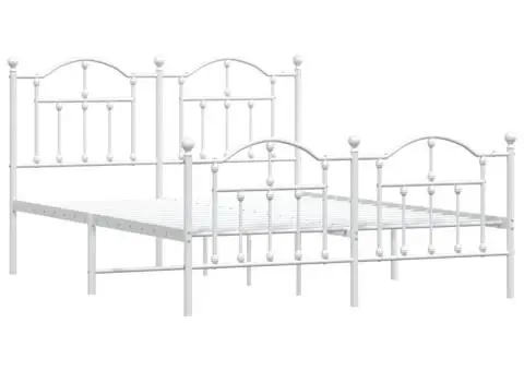 Cadru de pat metalic cu tăblie de cap/picioare, alb, 140x190 cm - 3/5