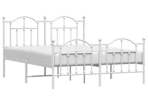 Cadru de pat metalic cu tăblie de cap/picioare, alb, 140x190 cm - 4/5