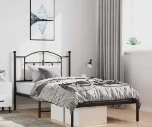 vidaXL Cadru de pat din metal cu tăblie, negru, 100x200 cm