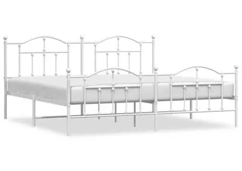 Cadru de pat metalic cu tăblie de cap/picioare, alb, 193x203 cm - 2/5