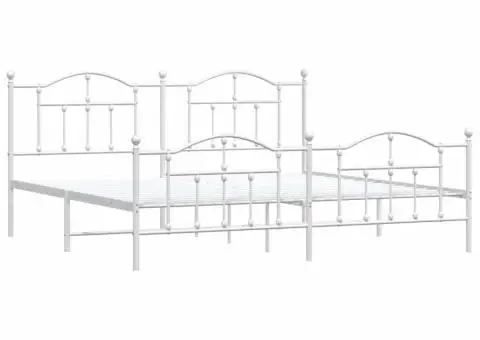 Cadru de pat metalic cu tăblie de cap/picioare, alb, 193x203 cm - 3/5