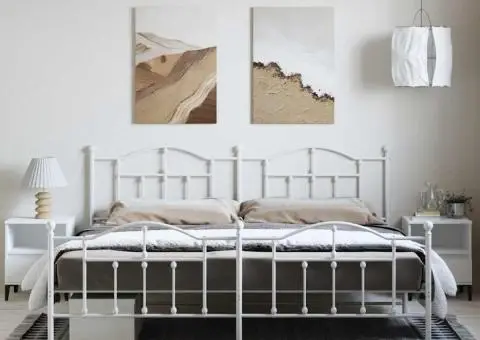 Cadru de pat metalic cu tăblie de cap/picioare, alb, 193x203 cm - 4/5