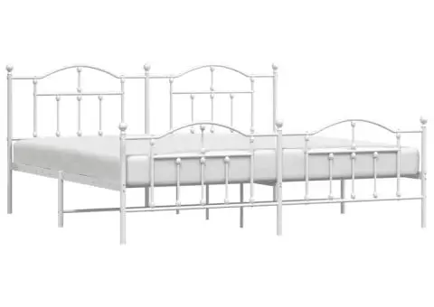 Cadru de pat metalic cu tăblie de cap/picioare, alb, 193x203 cm - 5/5