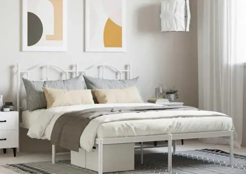 Cadru de pat metalic cu tăblie, alb, 140x190 cm - 1/5