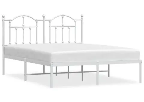 Cadru de pat metalic cu tăblie, alb, 140x190 cm - 2/5