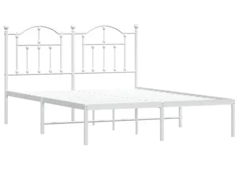 Cadru de pat metalic cu tăblie, alb, 140x190 cm - 3/5