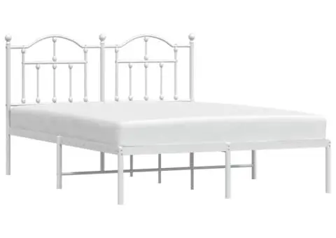 Cadru de pat metalic cu tăblie, alb, 140x190 cm - 4/5