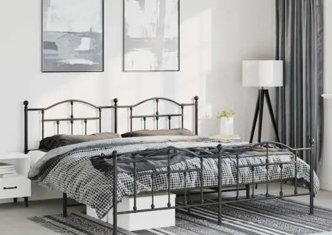 Cadru pat metalic cu tăblii de cap/picioare, negru, 183x213 cm - 1/5