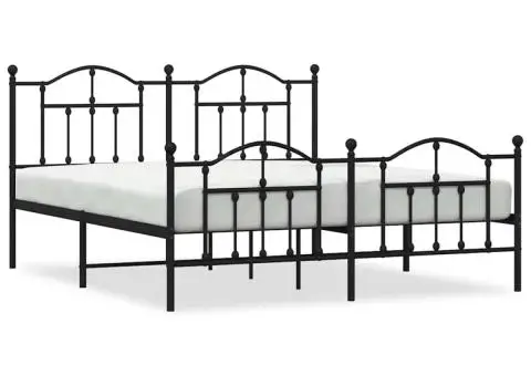 Cadru pat metalic cu tăblii de cap/picioare, negru, 183x213 cm - 2/5