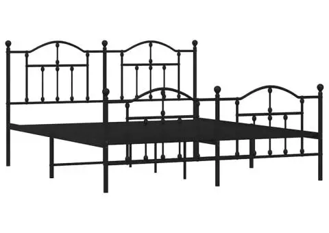 Cadru pat metalic cu tăblii de cap/picioare, negru, 183x213 cm - 3/5