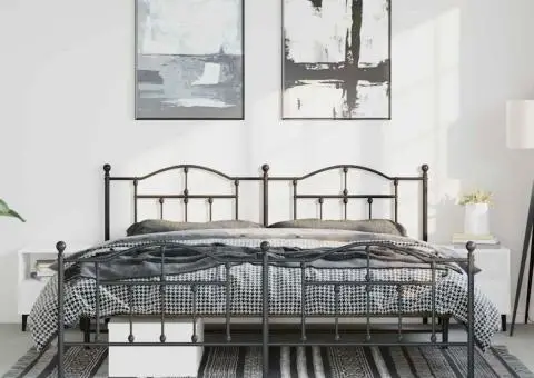 Cadru pat metalic cu tăblii de cap/picioare, negru, 183x213 cm - 4/5