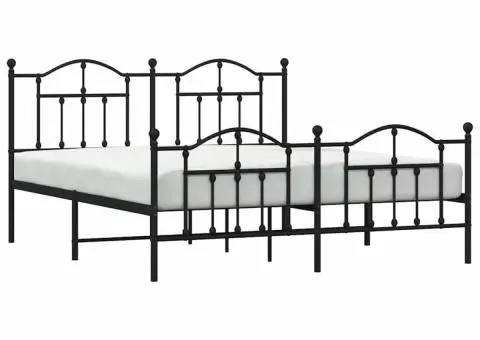 Cadru pat metalic cu tăblii de cap/picioare, negru, 183x213 cm - 5/5