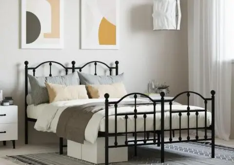 Cadru pat metalic cu tăblie de cap/picioare, negru, 120x200 cm - 1/5