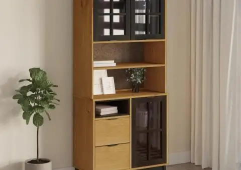 Dulap cu uși din sticlă „FLAM”, 80x40x180 cm, lemn masiv de pin - 1/5