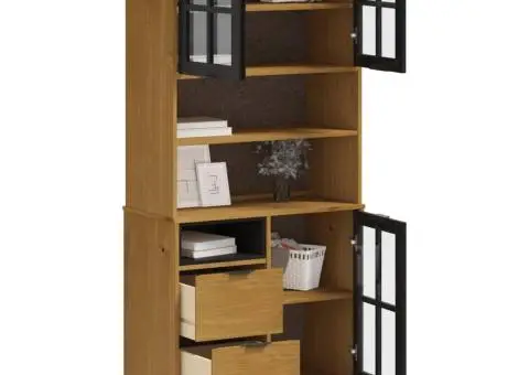 Dulap cu uși din sticlă „FLAM”, 80x40x180 cm, lemn masiv de pin - 3/5