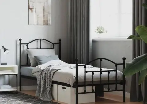 Cadru pat metalic cu tăblii de cap/picioare, negru, 80x200 cm - 1/5