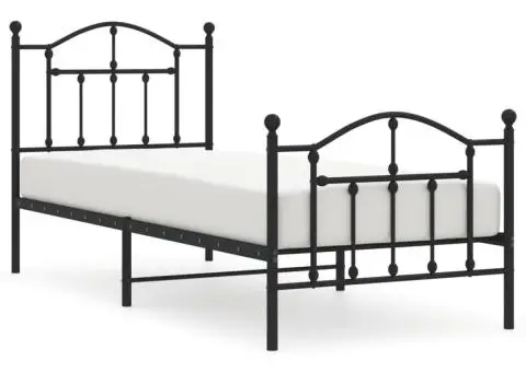 Cadru pat metalic cu tăblii de cap/picioare, negru, 80x200 cm - 2/5