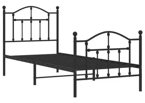 Cadru pat metalic cu tăblii de cap/picioare, negru, 80x200 cm - 3/5