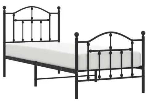 Cadru pat metalic cu tăblii de cap/picioare, negru, 80x200 cm - 4/5