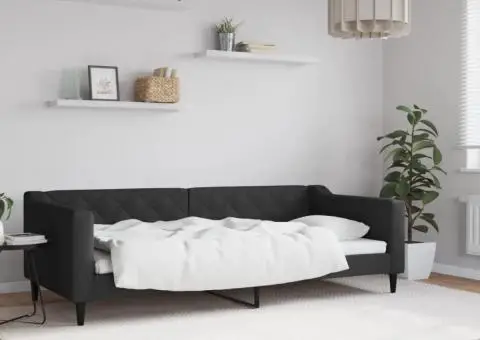 Pat de zi, negru, 90x200 cm, material textil - 1/5