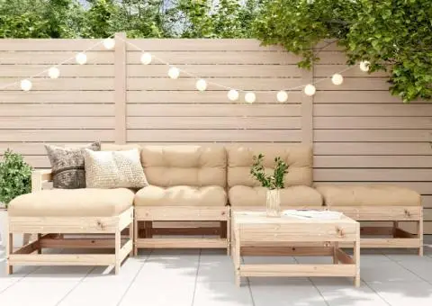 Set mobilier relaxare de grădină & perne 6 piese lemn masiv pin - 1/5