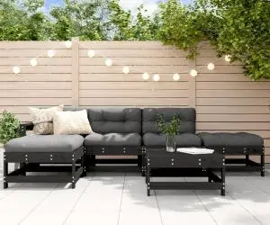 vidaXL Set mobilier grădină cu perne, 6 piese, negru, lemn masiv