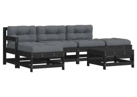 Set mobilier grădină cu perne, 6 piese, negru, lemn masiv - 2/5