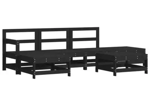 Set mobilier grădină cu perne, 6 piese, negru, lemn masiv - 3/5