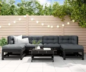 vidaXL Set mobilier de grădină cu perne, 7 piese, negru, lemn masiv