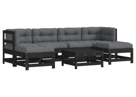 Set mobilier de grădină cu perne, 7 piese, negru, lemn masiv - 2/5