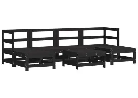 Set mobilier de grădină cu perne, 7 piese, negru, lemn masiv - 3/5