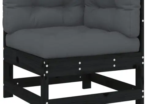 Set mobilier de grădină cu perne, 7 piese, negru, lemn masiv - 5/5