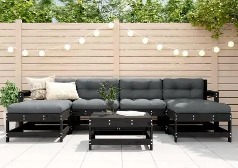 Set mobilier de grădină cu perne, 7 piese, negru, lemn masiv - 1/5