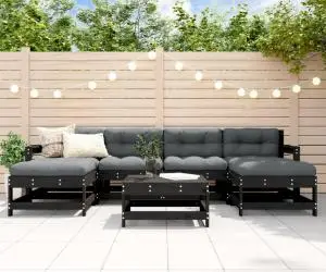 vidaXL Set mobilier de grădină cu perne, 7 piese, negru, lemn masiv