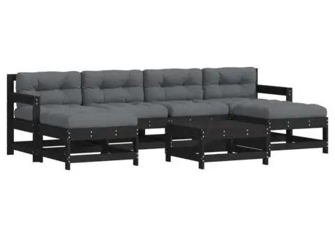 Set mobilier de grădină cu perne, 7 piese, negru, lemn masiv - 2/5